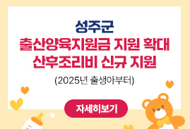 성주군 출산양육지원금 지원 확대 산후조리비 신규 지원 (2025년 출생아부터) 자세히보기