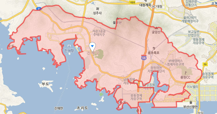 경남 창원시 진해구 위치가 안내된 지도